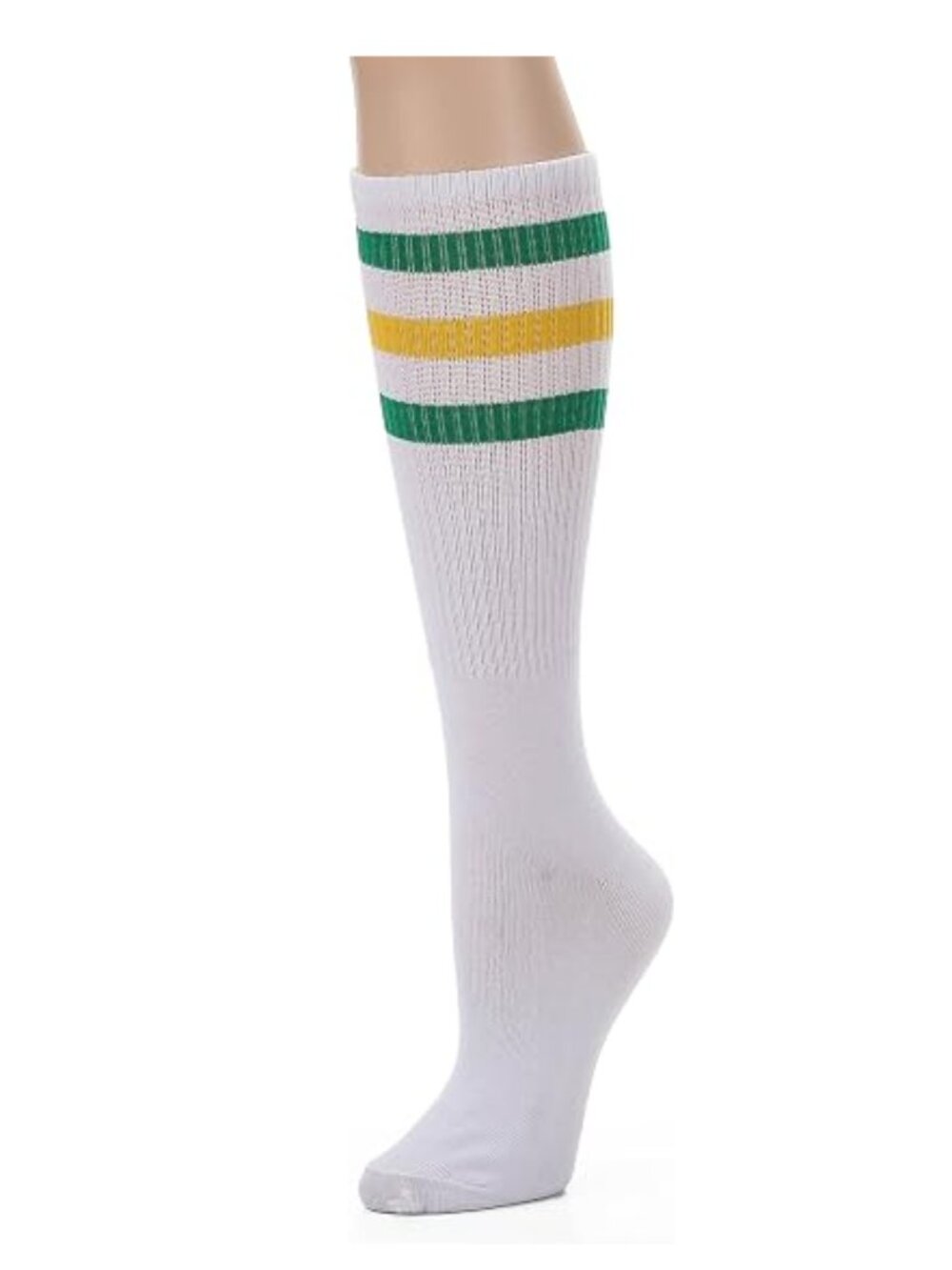 Leotruny Over the Calf Tube Socks (White/Green/Yellow)
